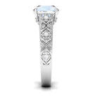 Rosec Jewels-Cushion Cut Solitaire Moonstone Floral Engagement Ring with Diamond