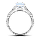 Rosec Jewels-Cushion Cut Solitaire Moonstone Floral Engagement Ring with Diamond