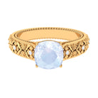 Rosec Jewels-Cushion Cut Solitaire Moonstone Floral Engagement Ring with Diamond