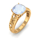 Rosec Jewels-Cushion Cut Solitaire Moonstone Floral Engagement Ring with Diamond