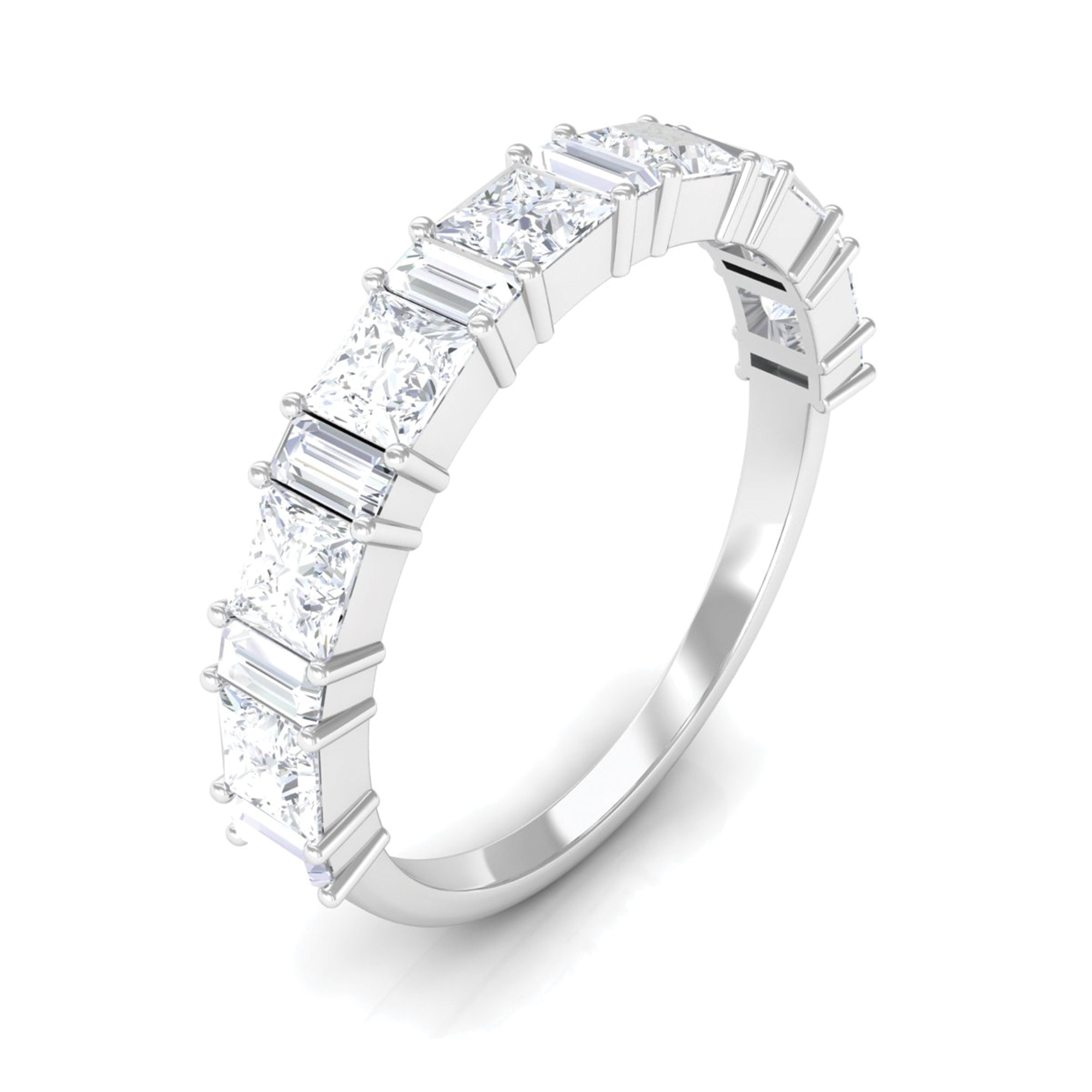 Rosec Jewels-1.75 CT Princess and Baguette Moissanite Semi Eternity Ring