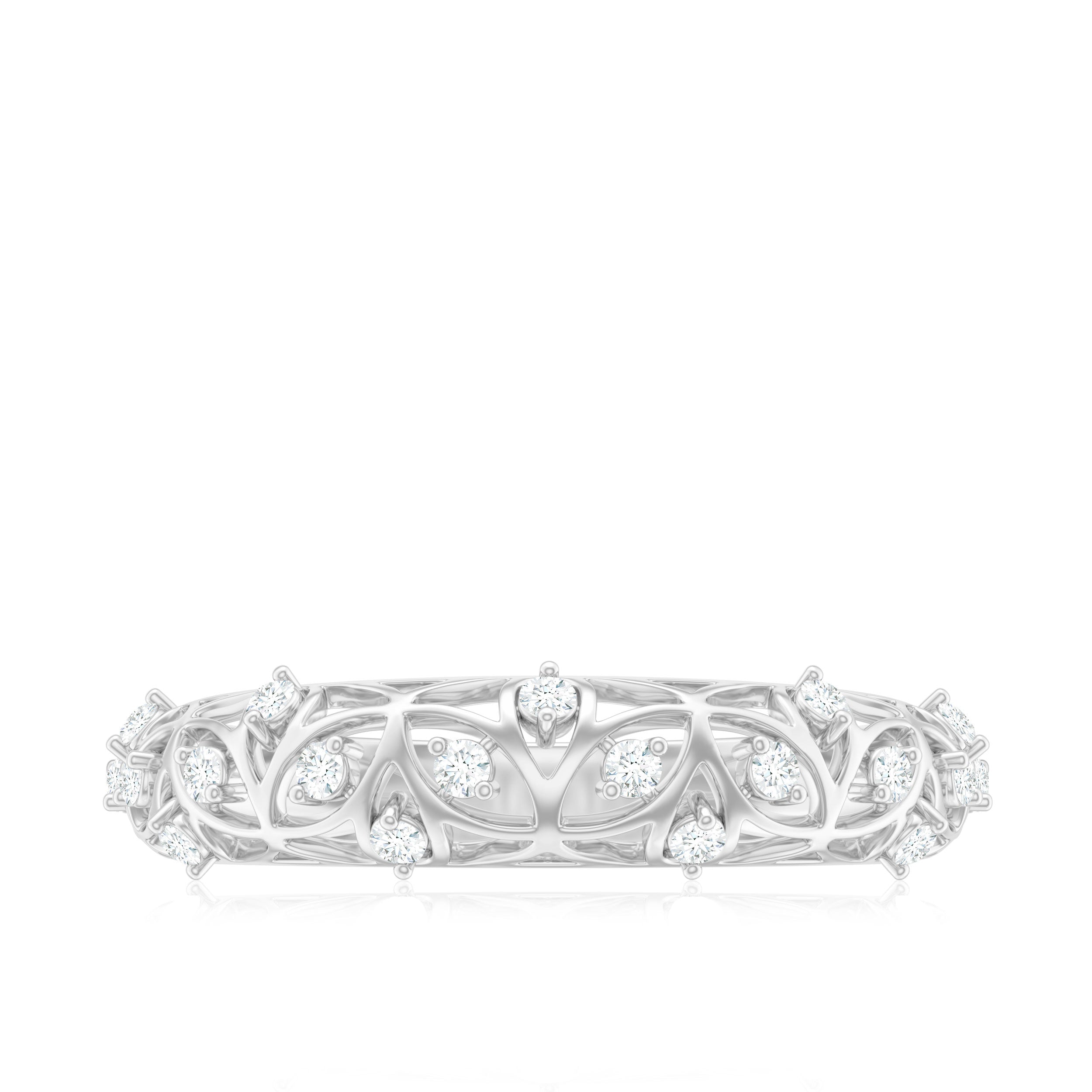 Rosec Jewels-Round Zircon Semi Eternity Band Ring with Gold Filigree Details