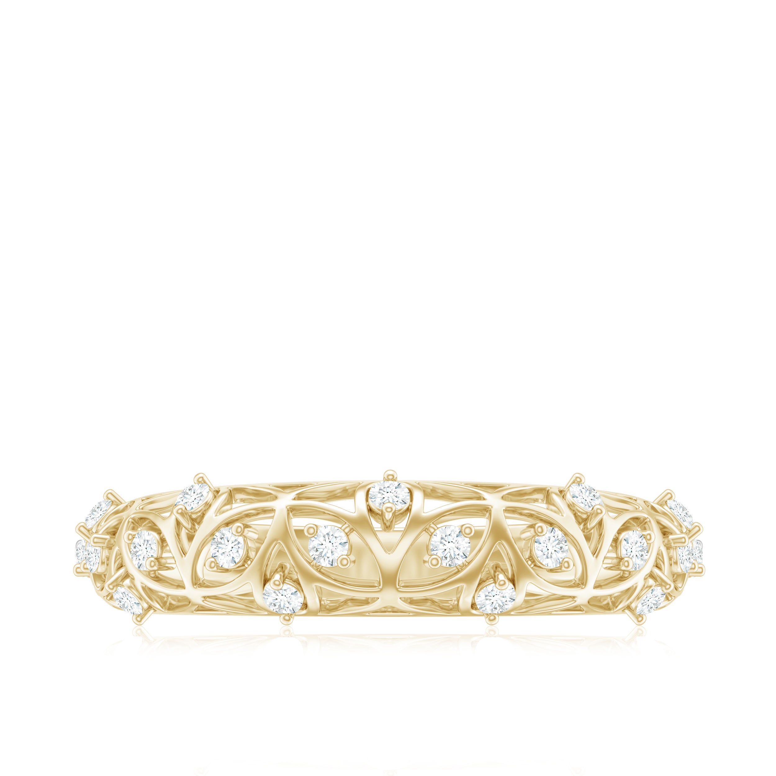 Rosec Jewels-Round Zircon Semi Eternity Band Ring with Gold Filigree Details