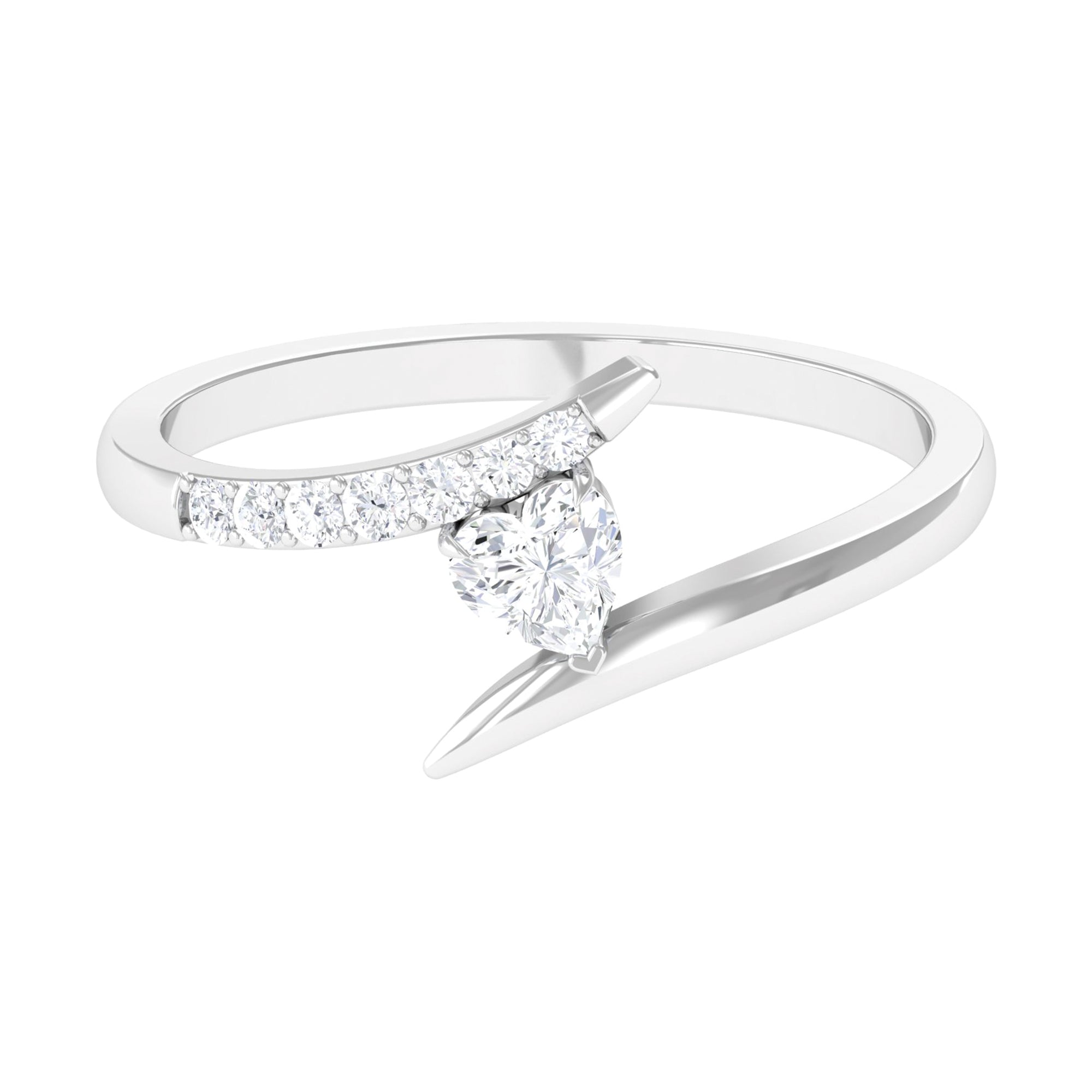 Rosec Jewels-0.50 CT Heart Moissanite Bypass Promise Ring in Gold