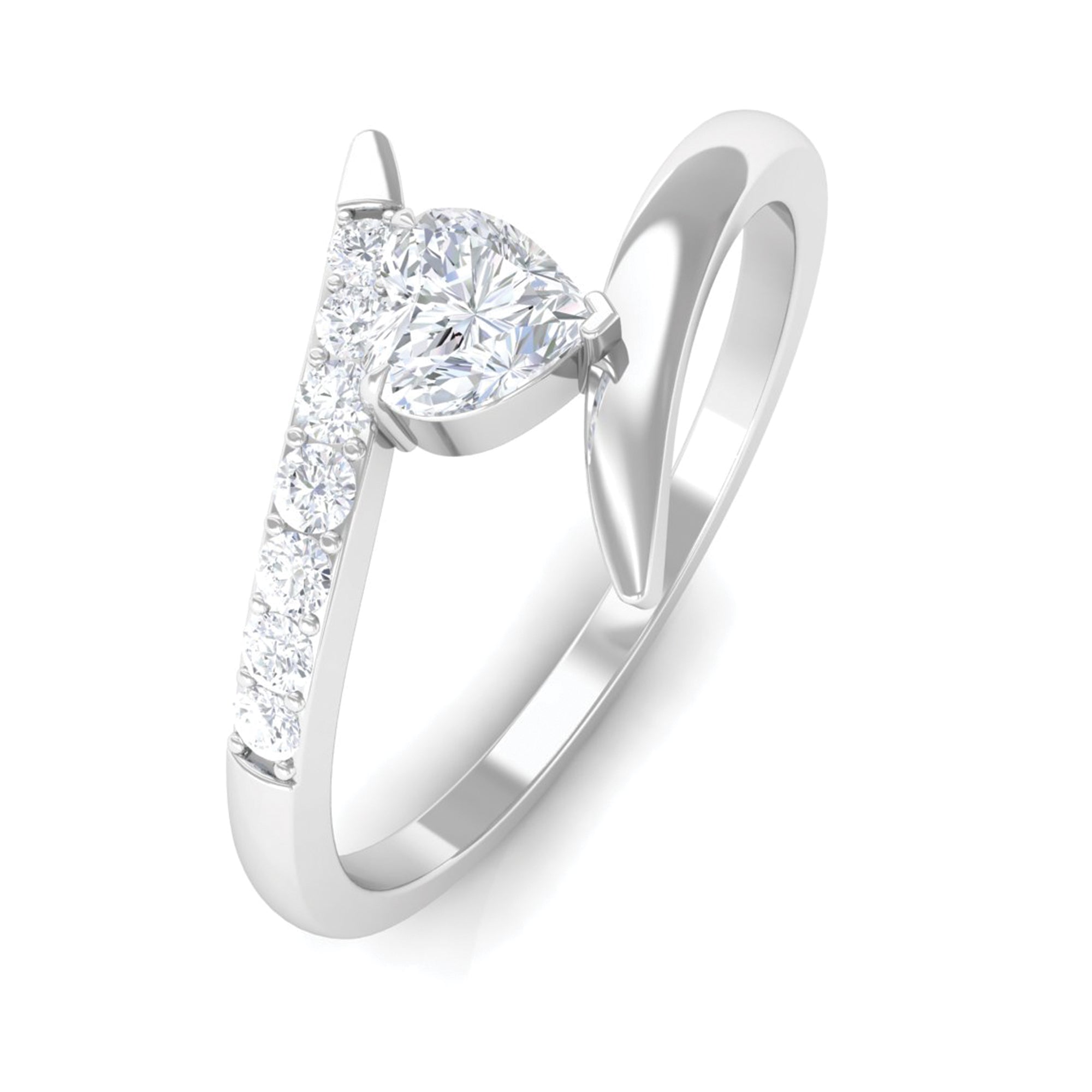 Rosec Jewels-0.50 CT Heart Moissanite Bypass Promise Ring in Gold