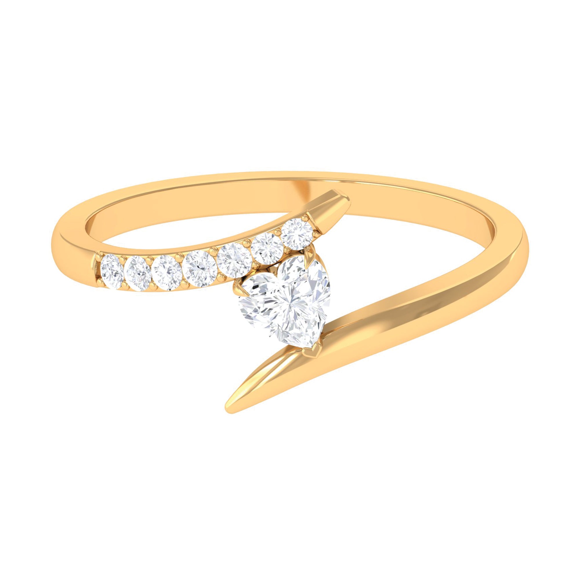 Rosec Jewels-0.50 CT Heart Moissanite Bypass Promise Ring in Gold