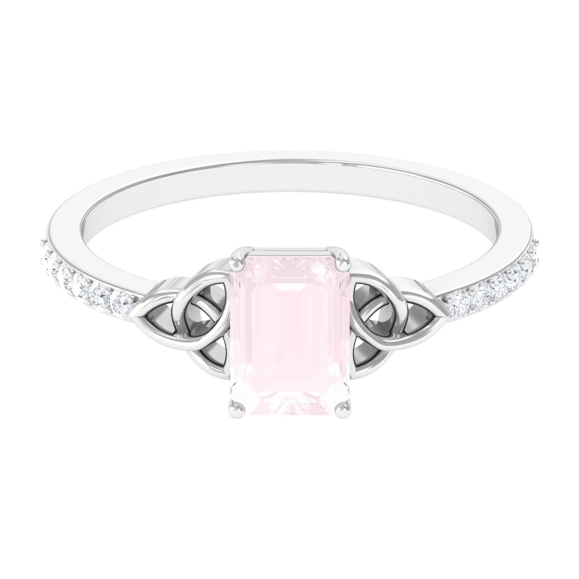 Rosec Jewels-Octagon Cut Solitaire Rose Quartz Celtic Knot Engagement Ring with Diamond