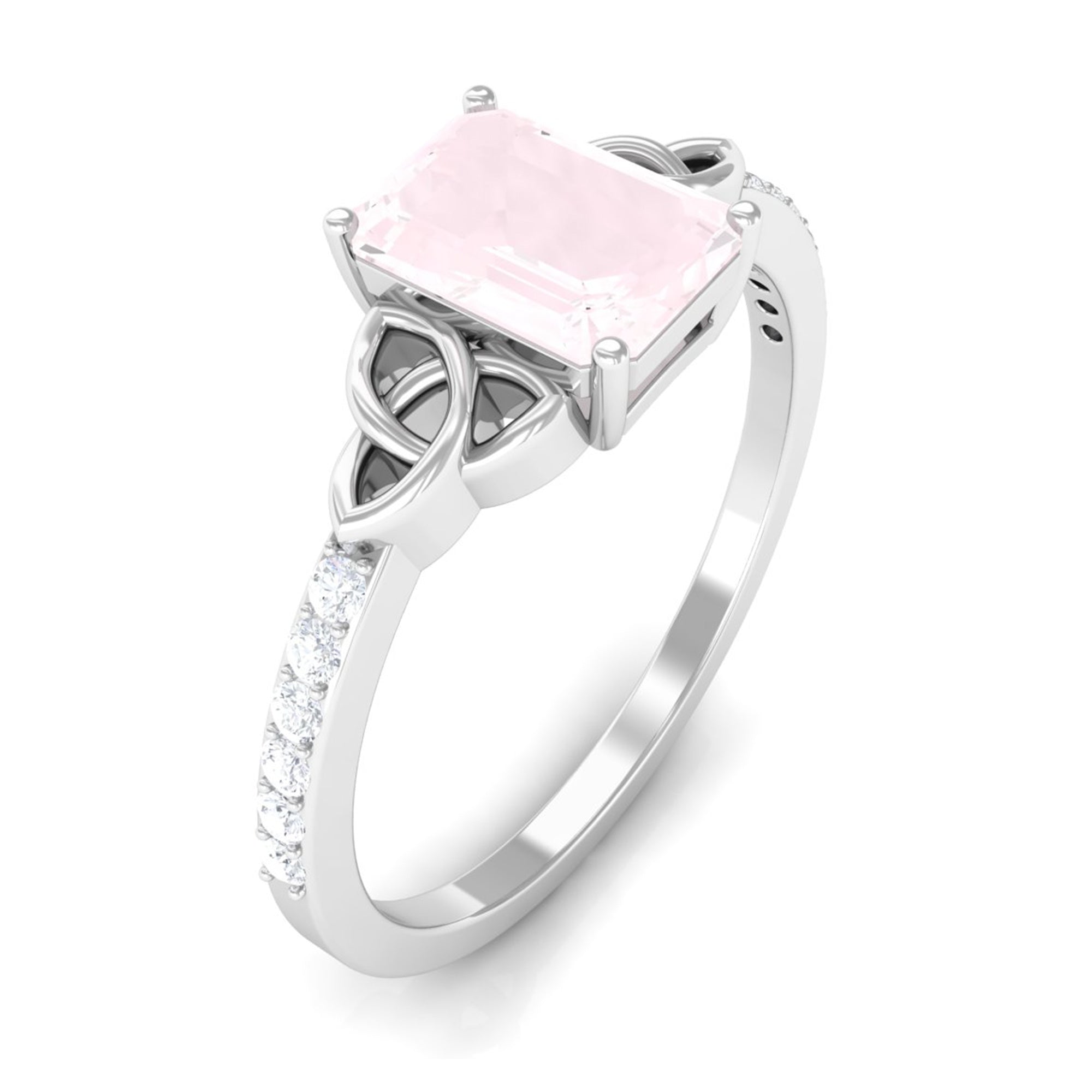 Rosec Jewels-Octagon Cut Solitaire Rose Quartz Celtic Knot Engagement Ring with Diamond