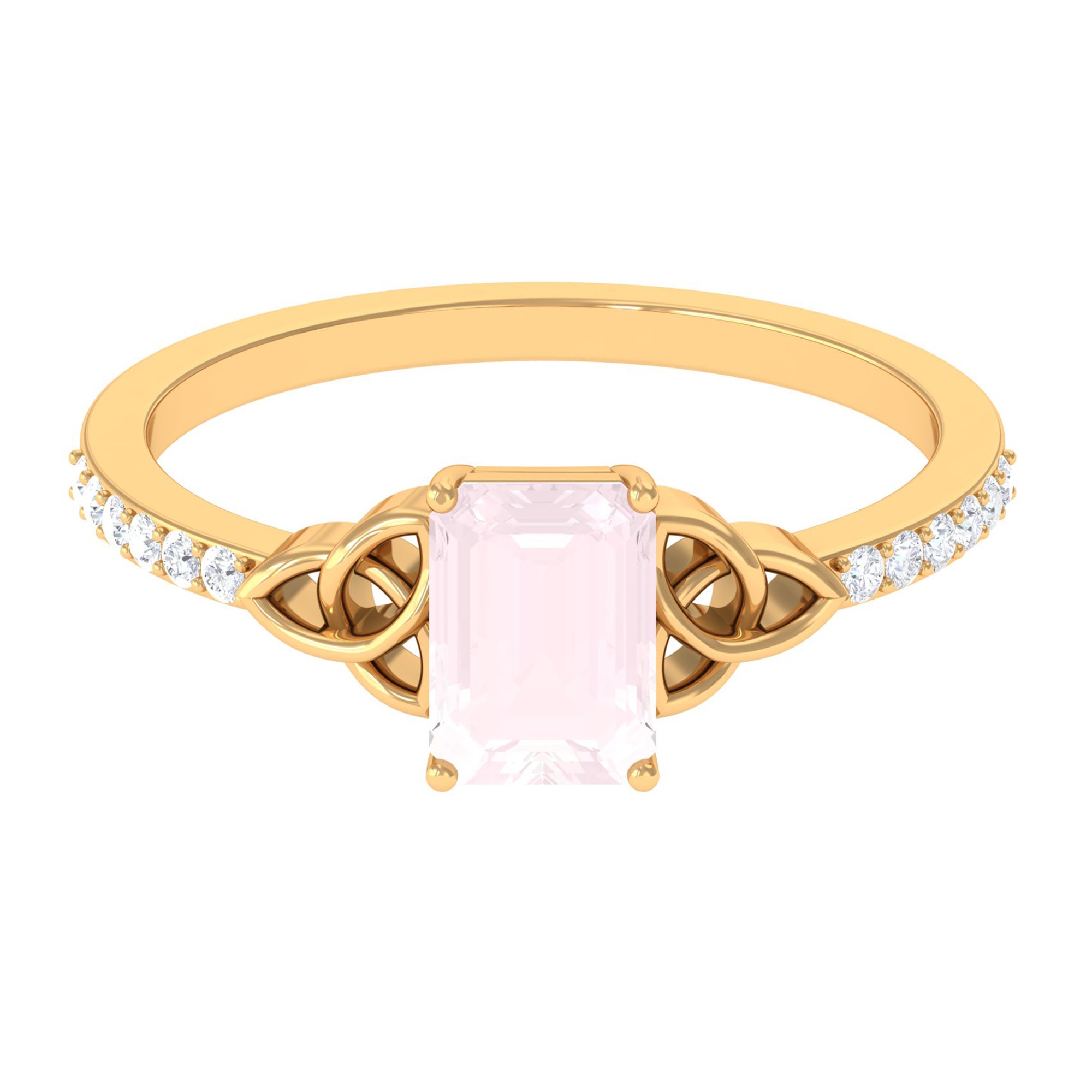 Rosec Jewels-Octagon Cut Solitaire Rose Quartz Celtic Knot Engagement Ring with Diamond