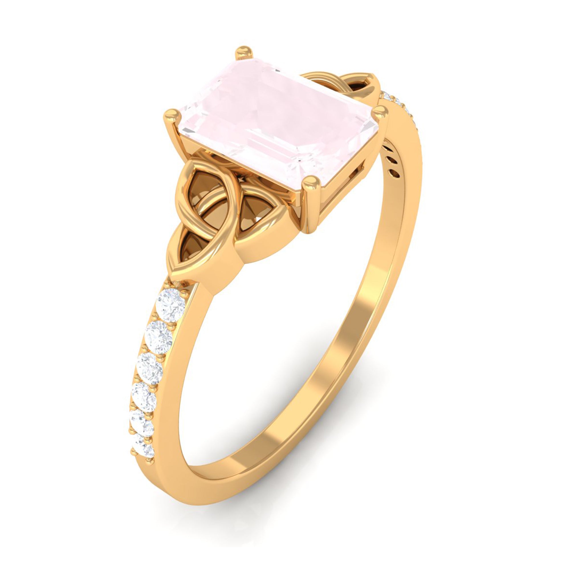 Rosec Jewels-Octagon Cut Solitaire Rose Quartz Celtic Knot Engagement Ring with Diamond