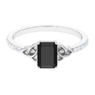 Rosec Jewels-Octagon Cut Solitaire Black Onyx Celtic Knot Engagement Ring with Diamond