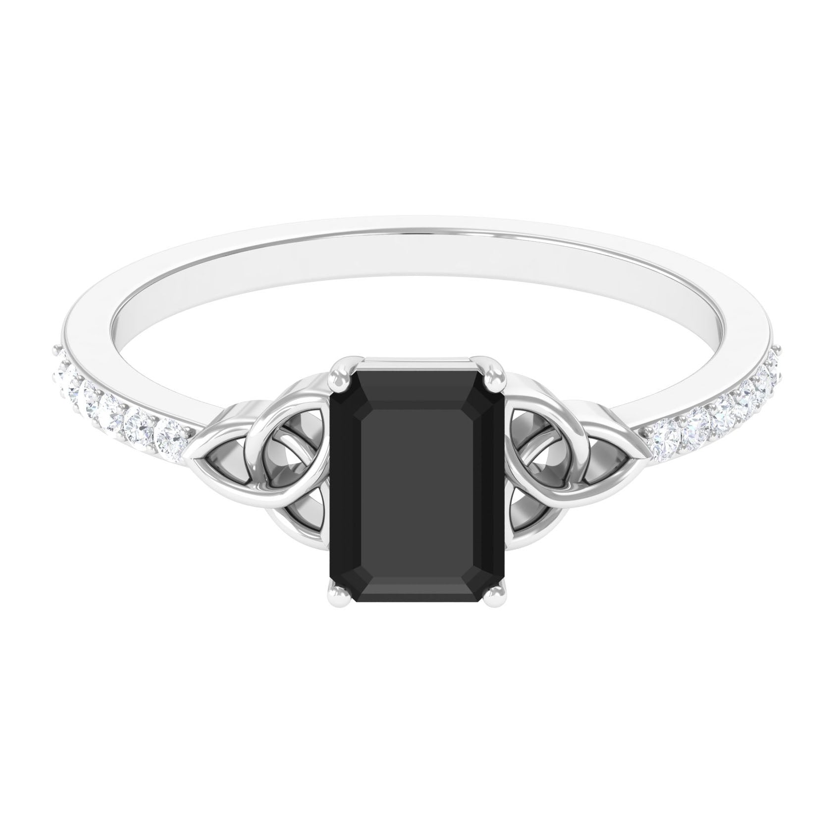 Rosec Jewels-Octagon Cut Solitaire Black Onyx Celtic Knot Engagement Ring with Diamond