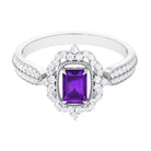 Rosec Jewels-Vintage Style Octagon Amethyst Engagement Ring with Diamond Floral Halo