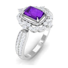 Rosec Jewels-Vintage Style Octagon Amethyst Engagement Ring with Diamond Floral Halo