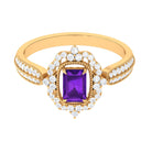 Rosec Jewels-Vintage Style Octagon Amethyst Engagement Ring with Diamond Floral Halo