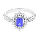 Rosec Jewels-1 CT Vintage Style Emerald Cut Tanzanite Engagement Ring with Diamond Floral Halo