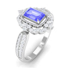 Rosec Jewels-1 CT Vintage Style Emerald Cut Tanzanite Engagement Ring with Diamond Floral Halo