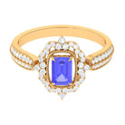 Rosec Jewels-1 CT Vintage Style Emerald Cut Tanzanite Engagement Ring with Diamond Floral Halo