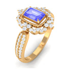 Rosec Jewels-1 CT Vintage Style Emerald Cut Tanzanite Engagement Ring with Diamond Floral Halo