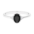 Rosec Jewels-1 CT Oval Cut Black Diamond Solitaire Ring with Diamond Trio