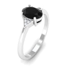 Rosec Jewels-1 CT Oval Cut Black Diamond Solitaire Ring with Diamond Trio