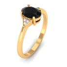 Rosec Jewels-1 CT Oval Cut Black Diamond Solitaire Ring with Diamond Trio