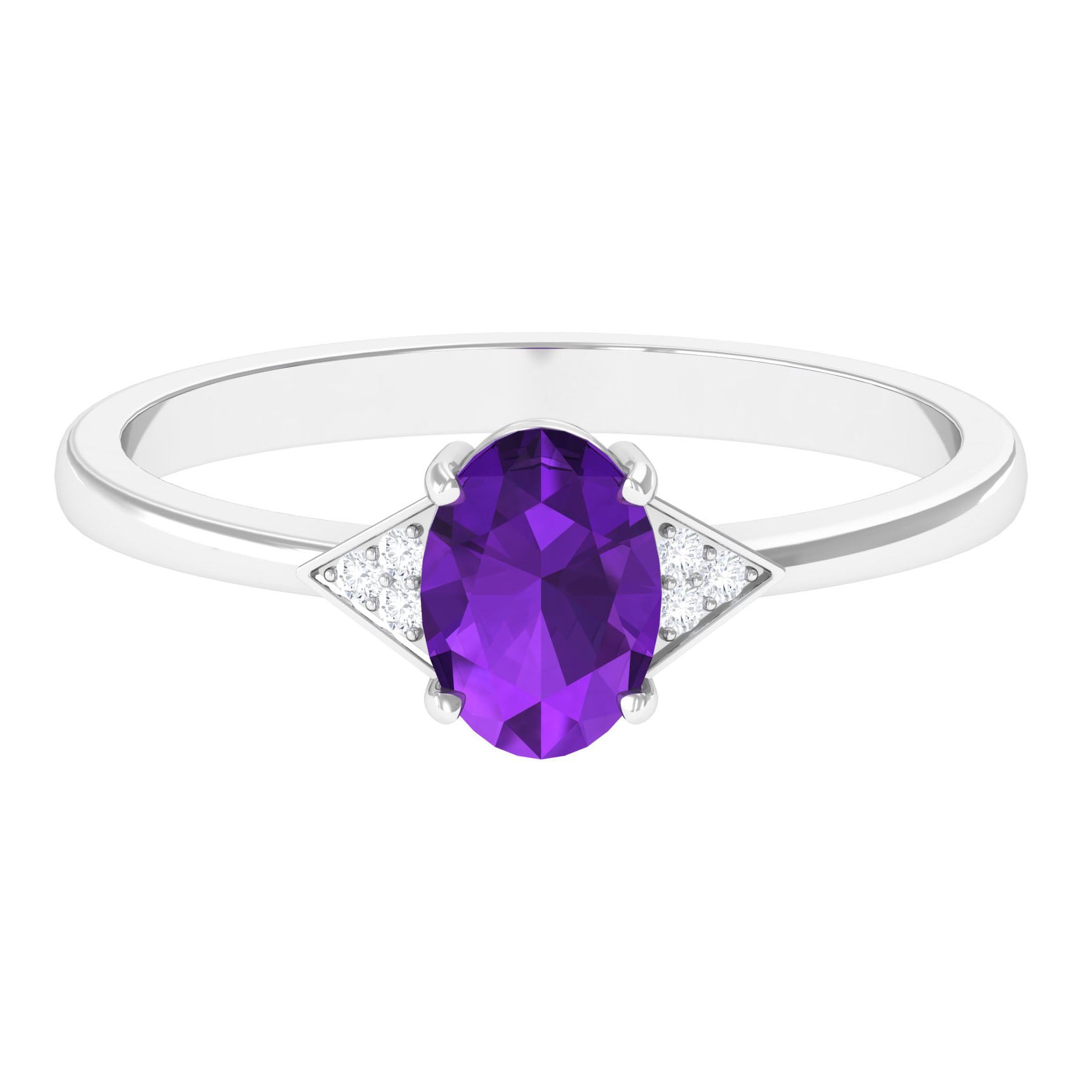 Rosec Jewels-Oval Amethyst Solitaire Engagement Ring with Diamond Accent