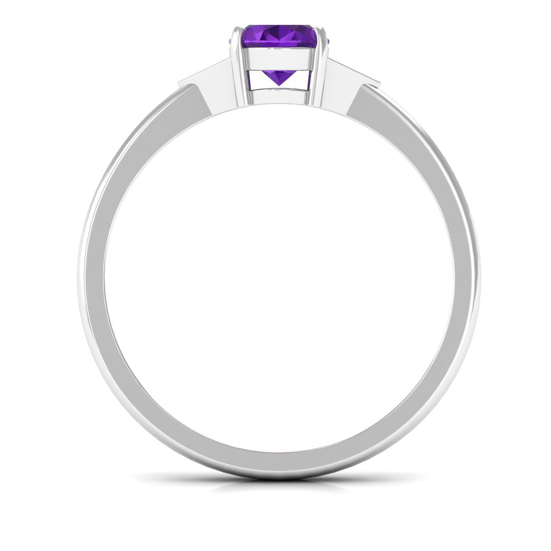 Rosec Jewels-Oval Amethyst Solitaire Engagement Ring with Diamond Accent