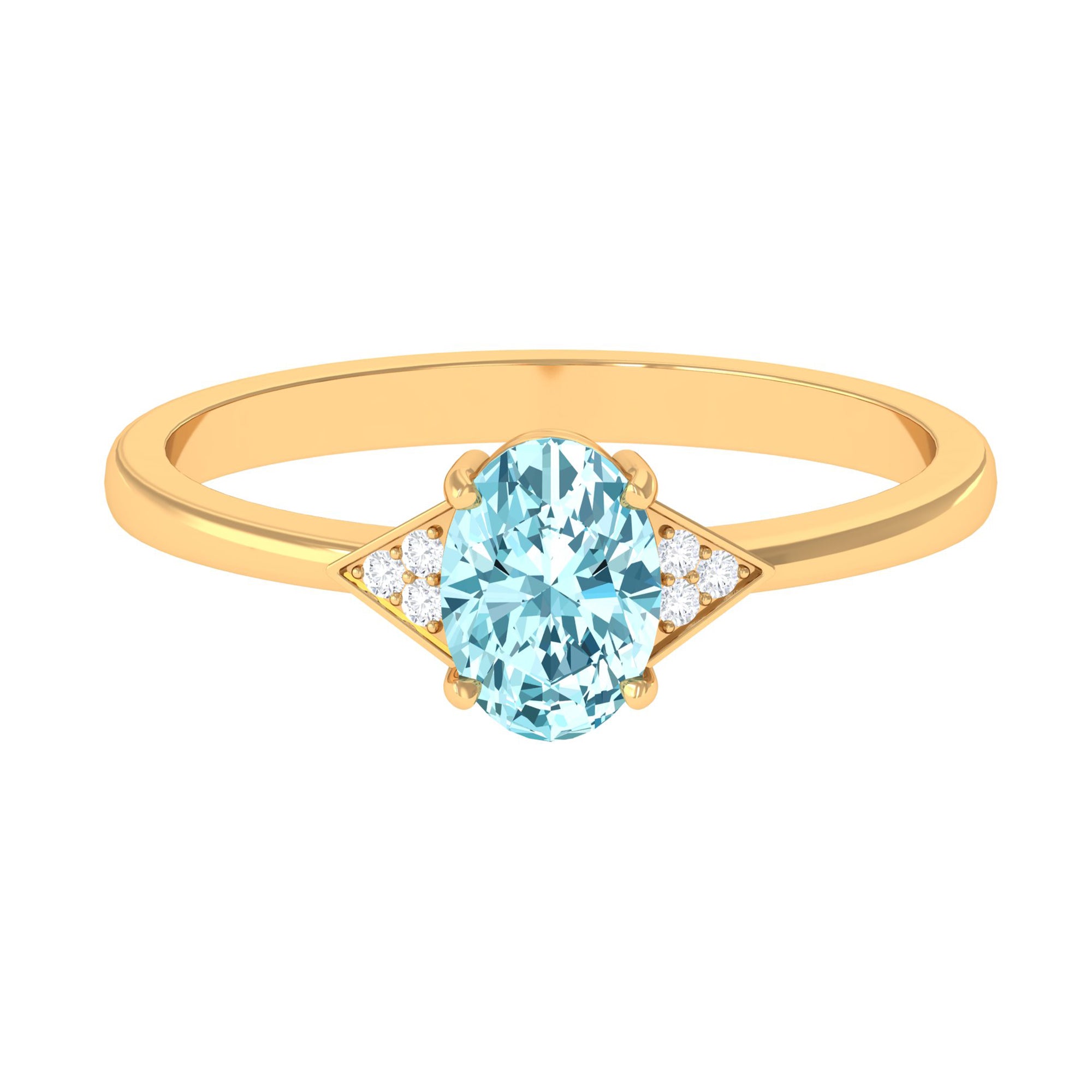 Rosec Jewels-Oval Aquamarine Solitaire Ring with Diamond Accent