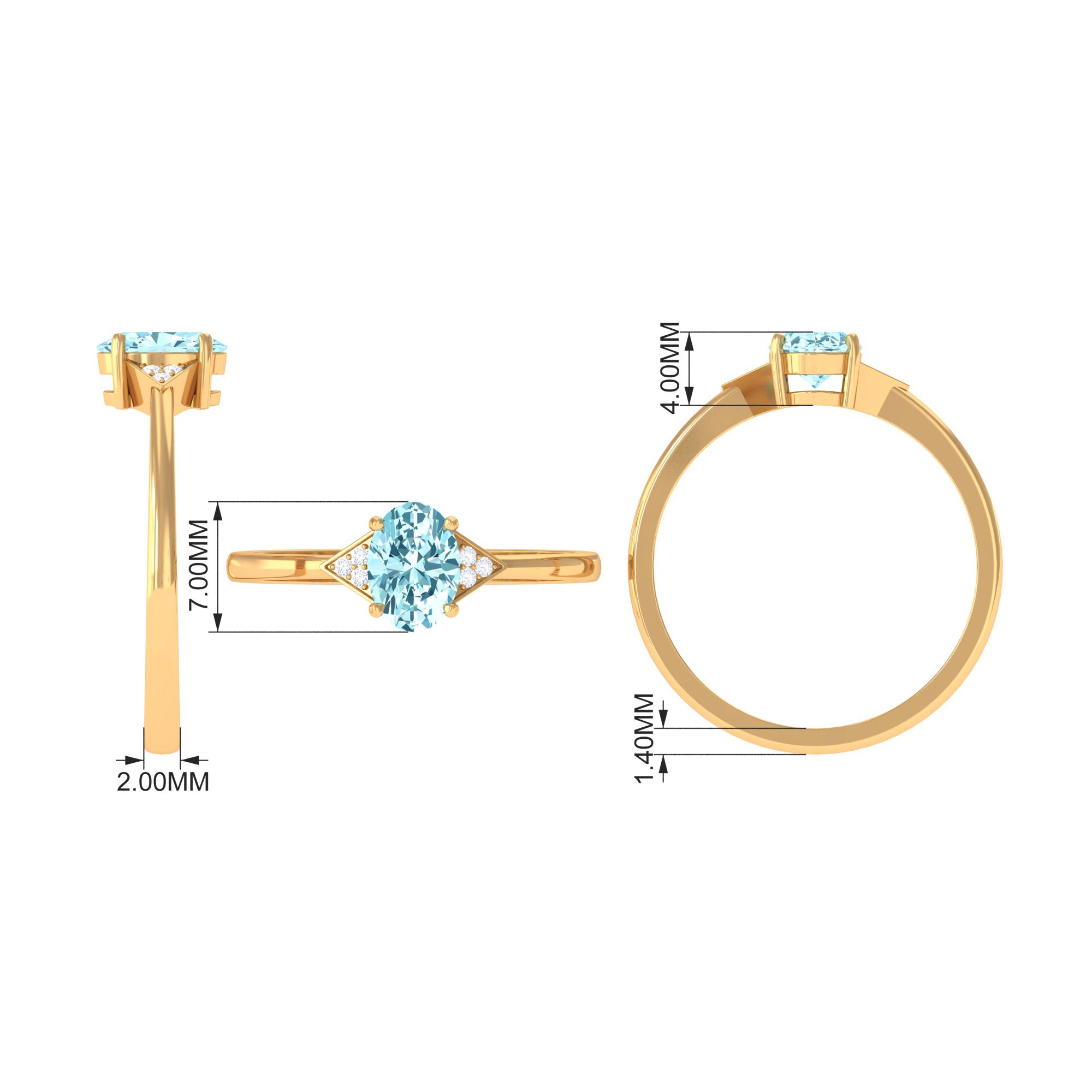 Rosec Jewels-Oval Aquamarine Solitaire Ring with Diamond Accent