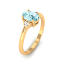 Rosec Jewels-Oval Aquamarine Solitaire Ring with Diamond Accent