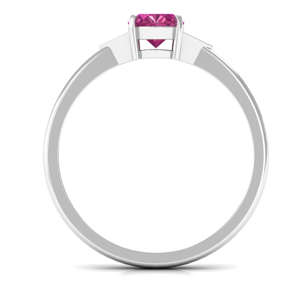 Rosec Jewels-1.25 CT Oval Pink Tourmaline Solitaire Ring with Diamond Accent