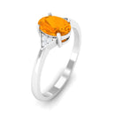 Rosec Jewels-3/4 CT Oval Fire Opal Solitaire Ring with Diamond Accent