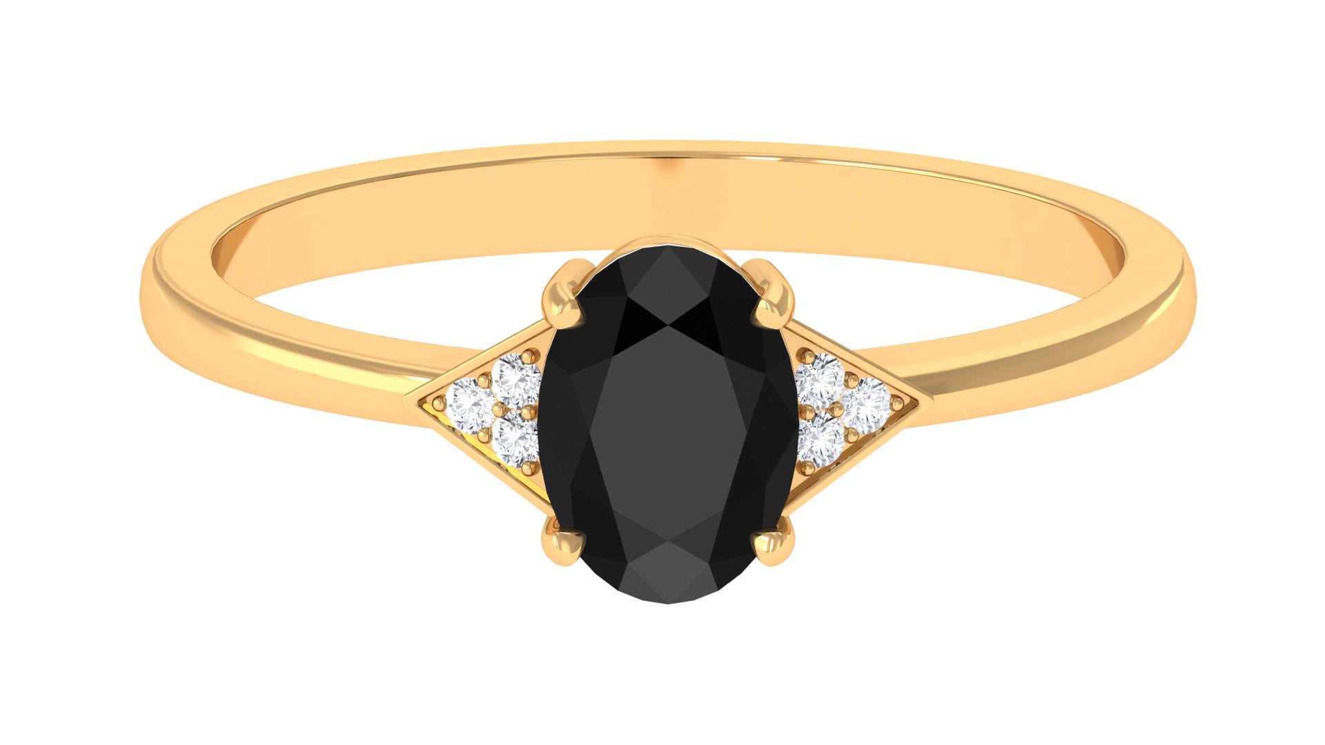 Rosec Jewels-Oval Black Spinel Solitaire Ring with Diamond Accent