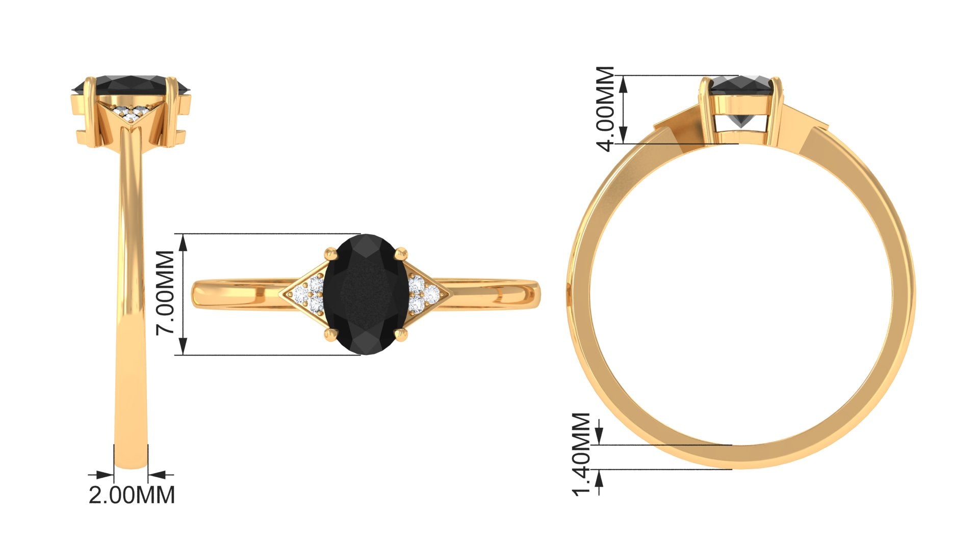 Rosec Jewels-Oval Black Spinel Solitaire Ring with Diamond Accent