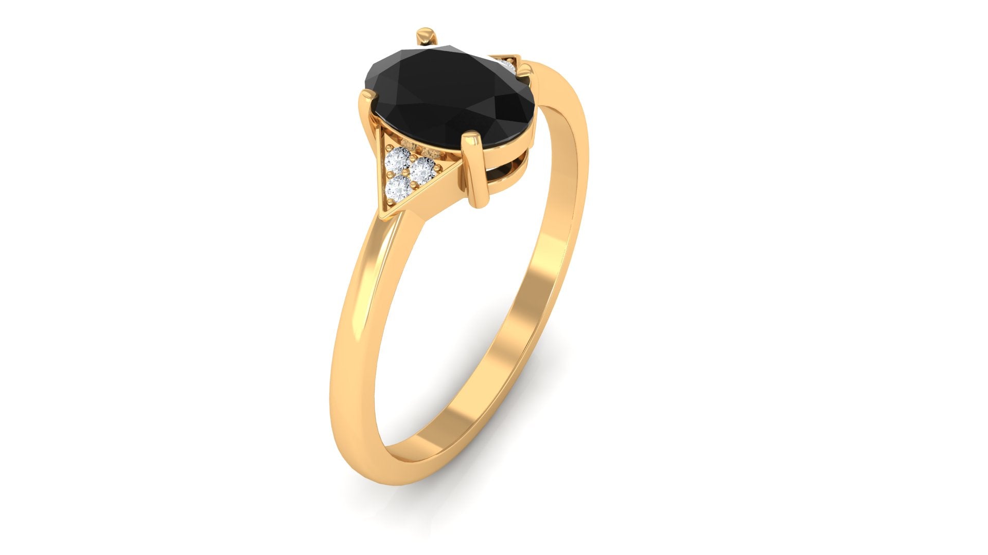 Rosec Jewels-Oval Black Spinel Solitaire Ring with Diamond Accent