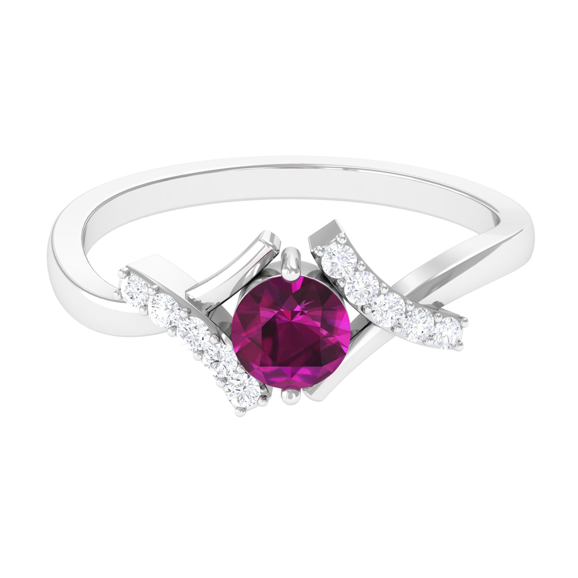 Rosec Jewels-0.75 CT Rhodolite Engagement Ring with Diamond Accent