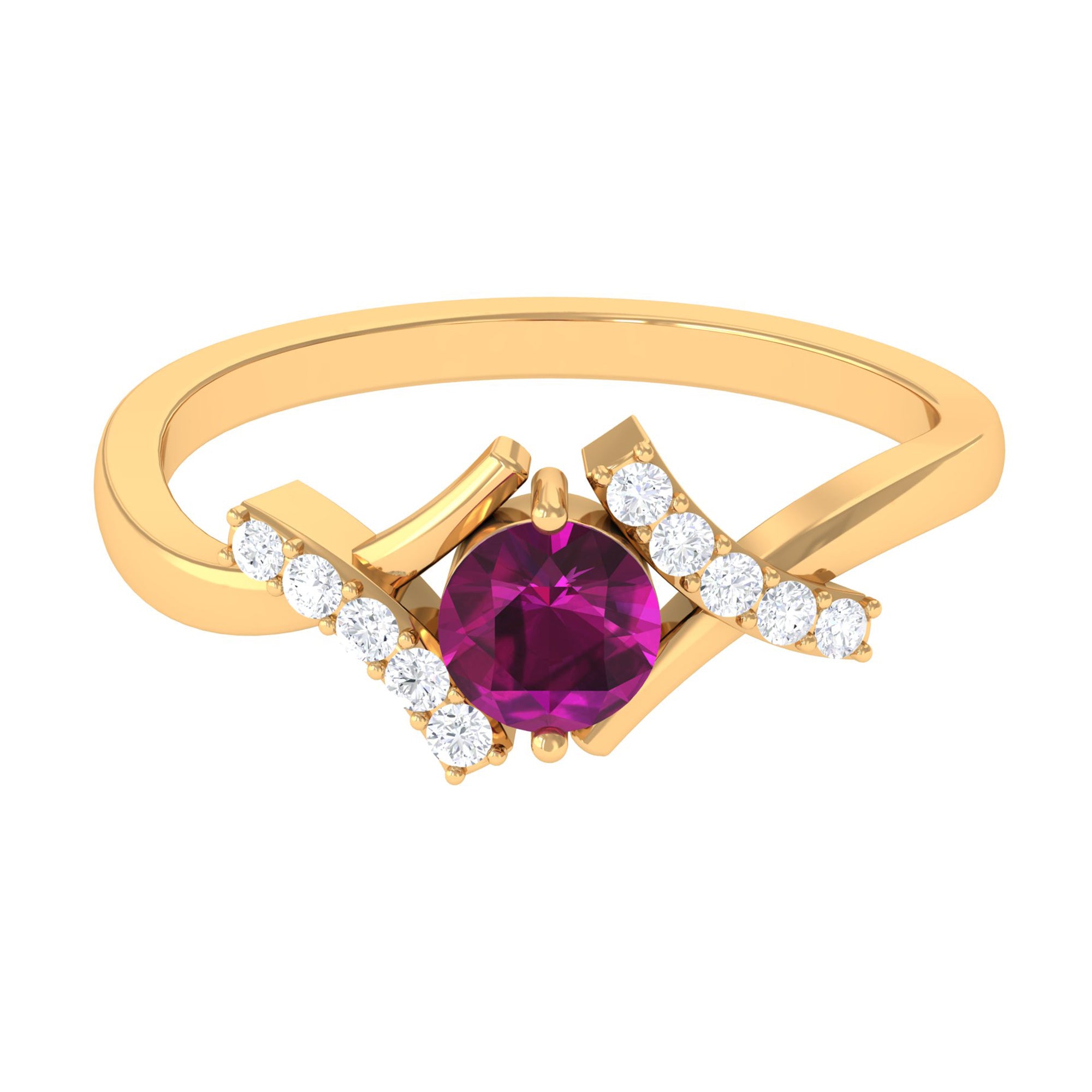 Rosec Jewels-0.75 CT Rhodolite Engagement Ring with Diamond Accent