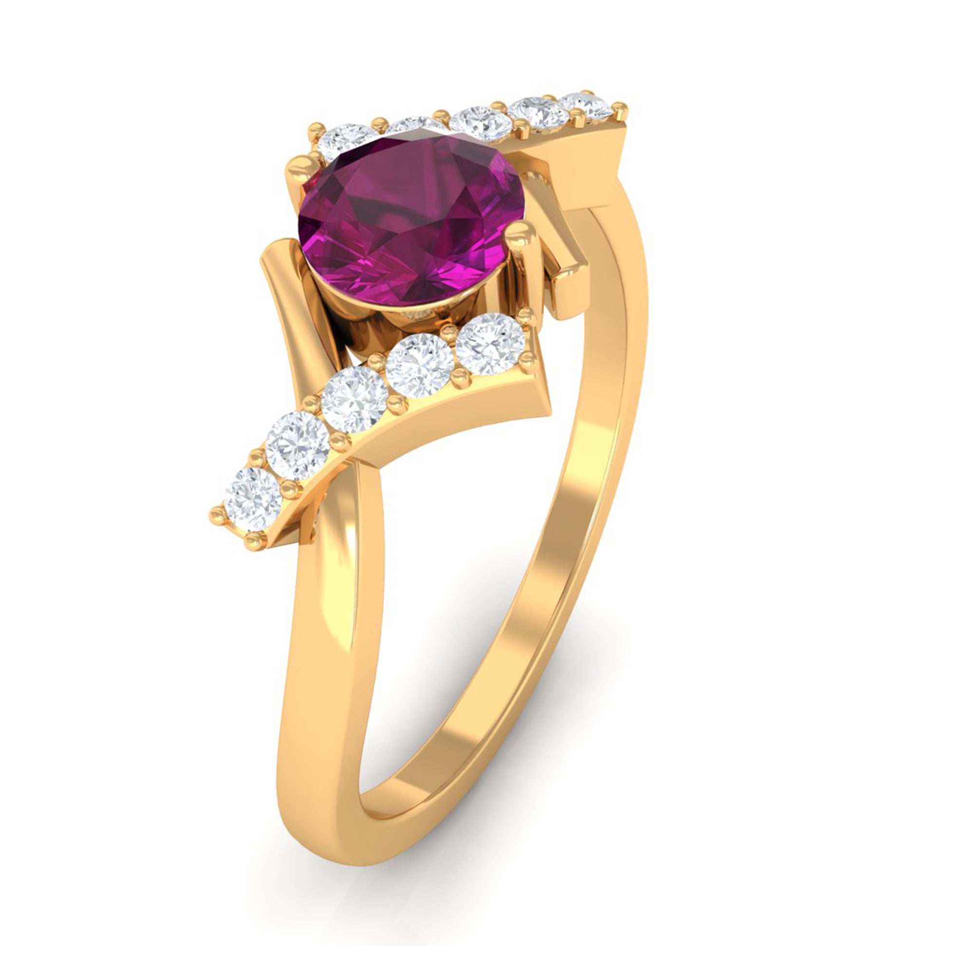 Rosec Jewels-0.75 CT Rhodolite Engagement Ring with Diamond Accent