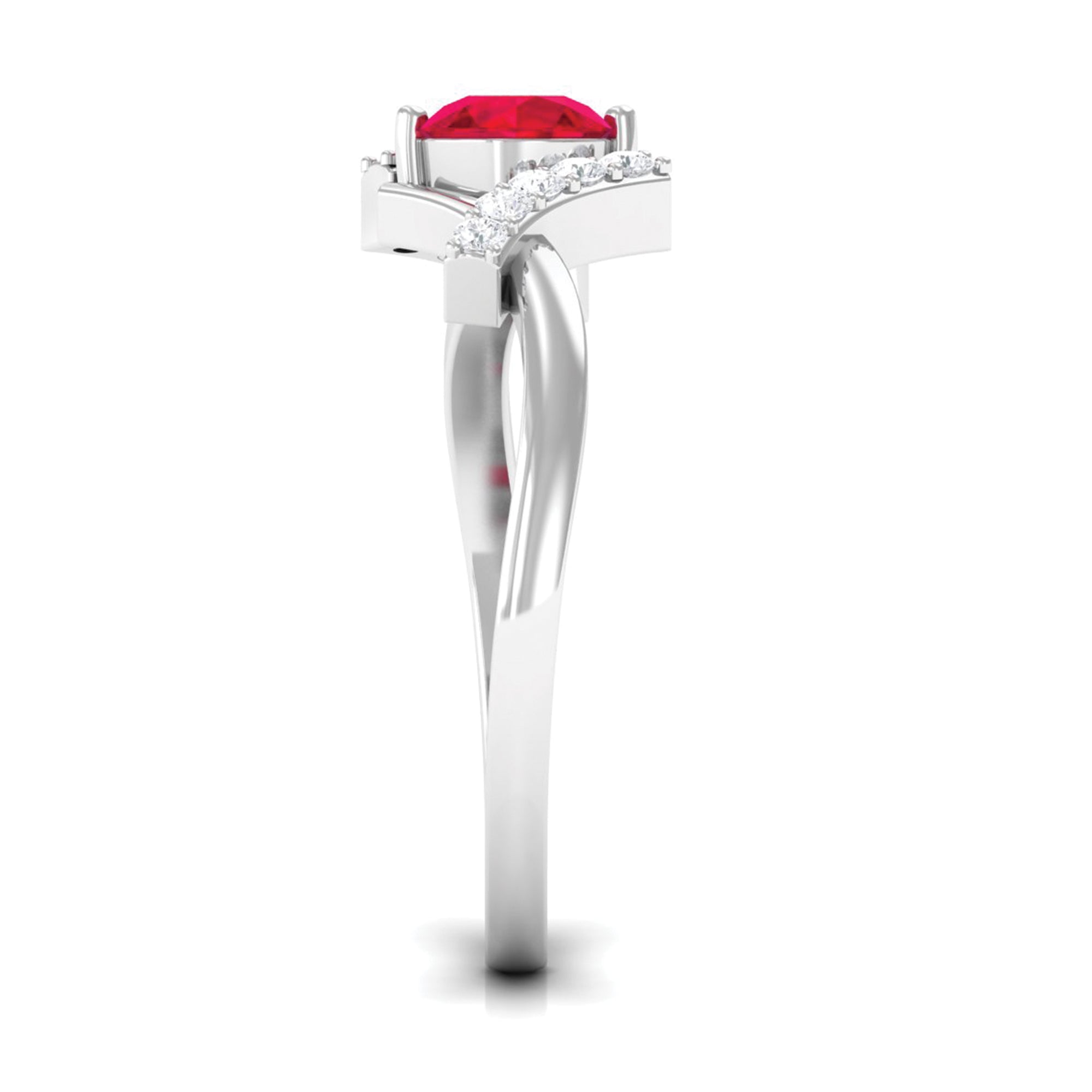 Rosec Jewels-Solitaire Created Ruby Bypass Promise Ring with Diamond Accent