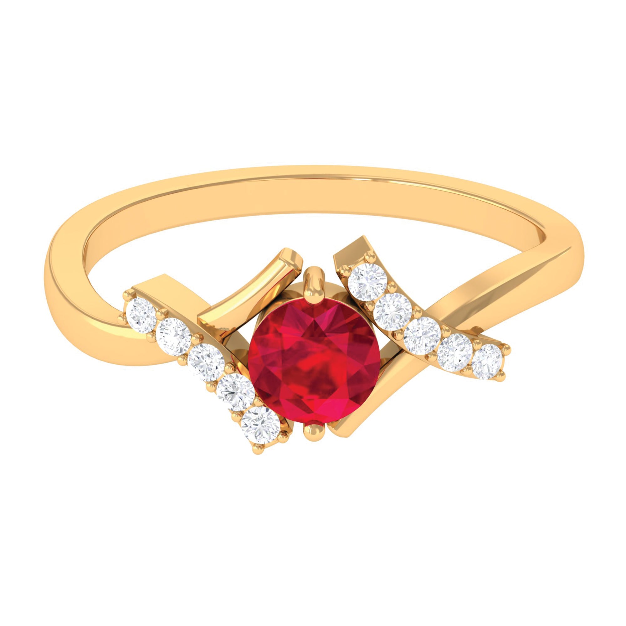 Rosec Jewels-Solitaire Created Ruby Bypass Promise Ring with Diamond Accent