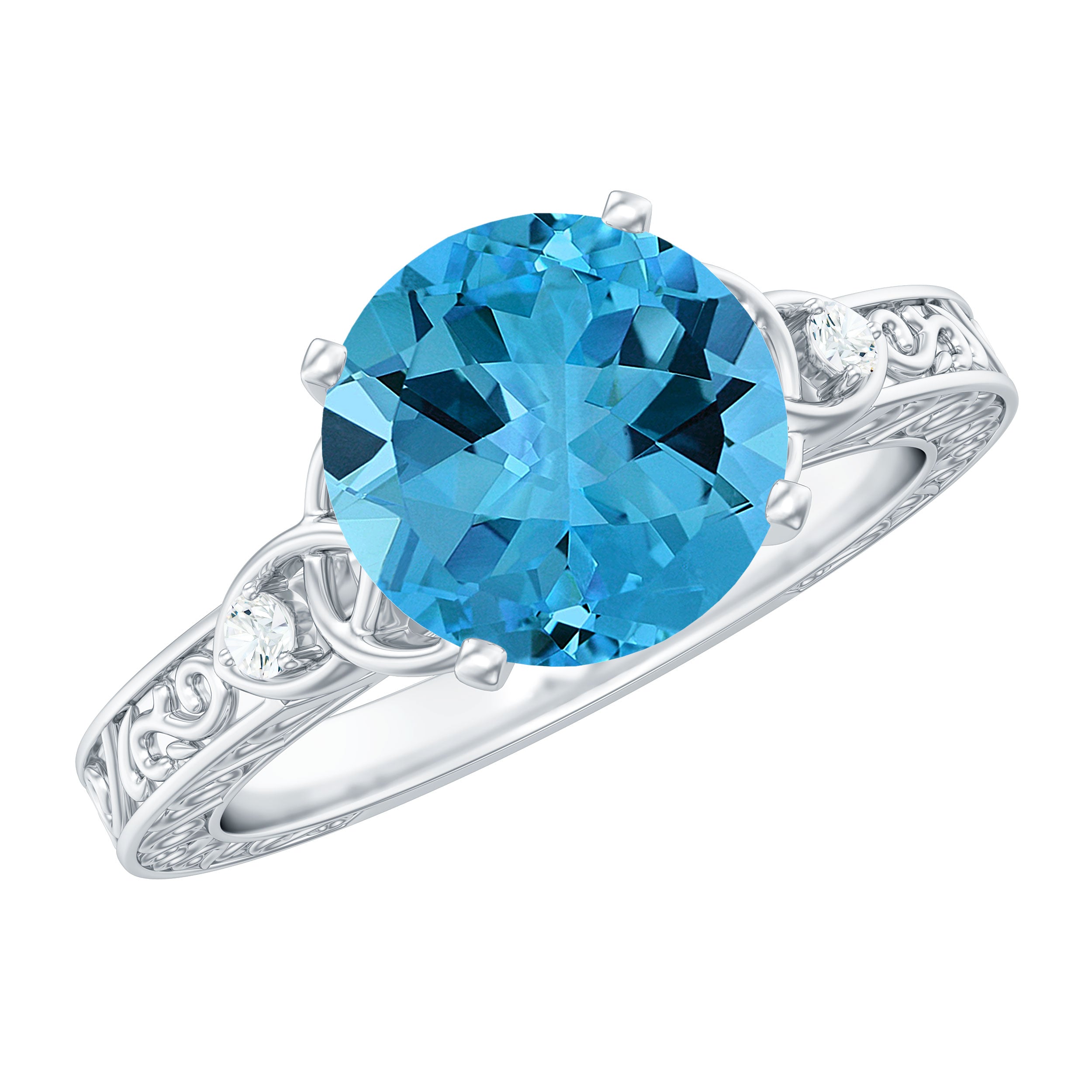 Rosec Jewels-Solitaire Swiss Blue Topaz Celtic Knot Engagement Ring with Diamond