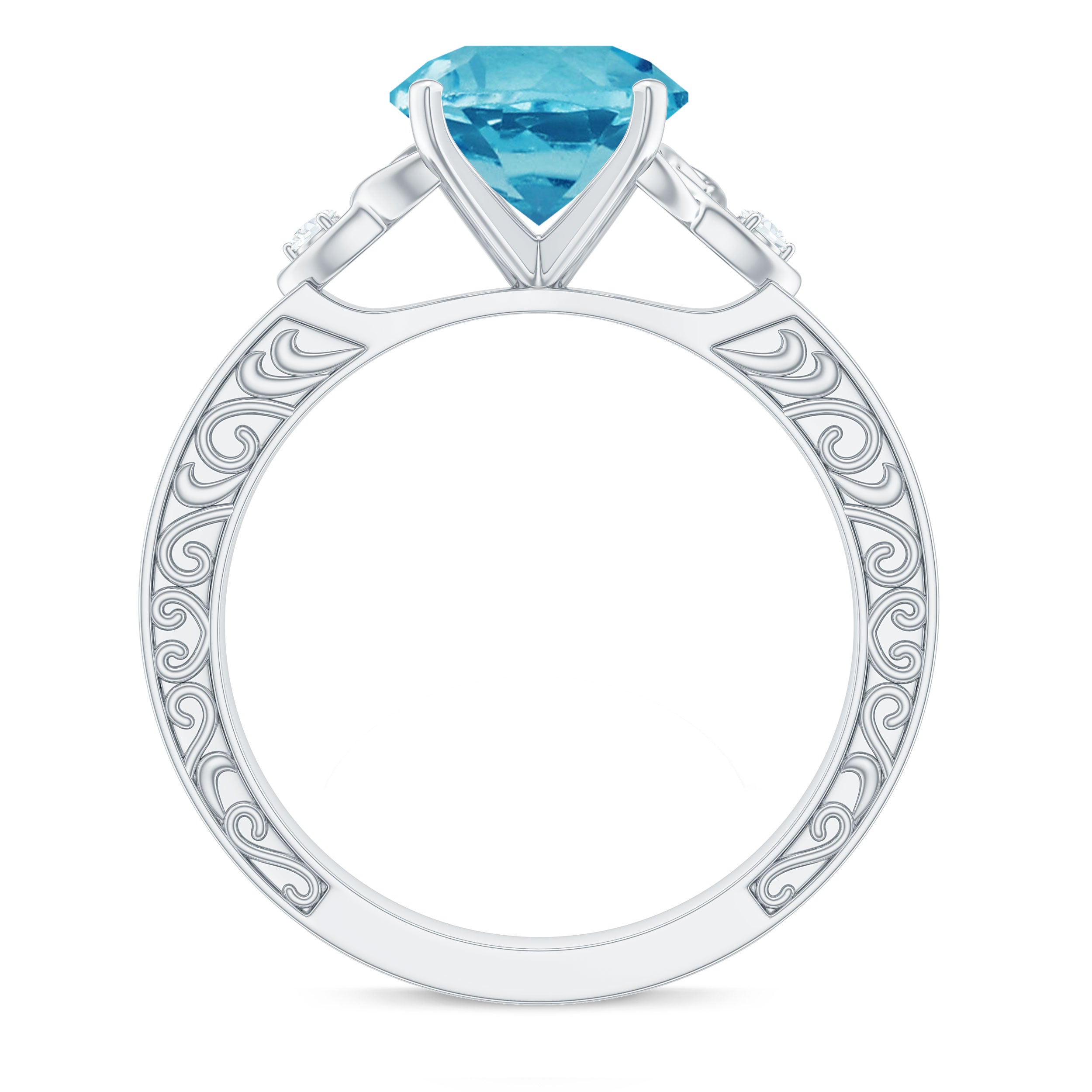 Rosec Jewels-Solitaire Swiss Blue Topaz Celtic Knot Engagement Ring with Diamond