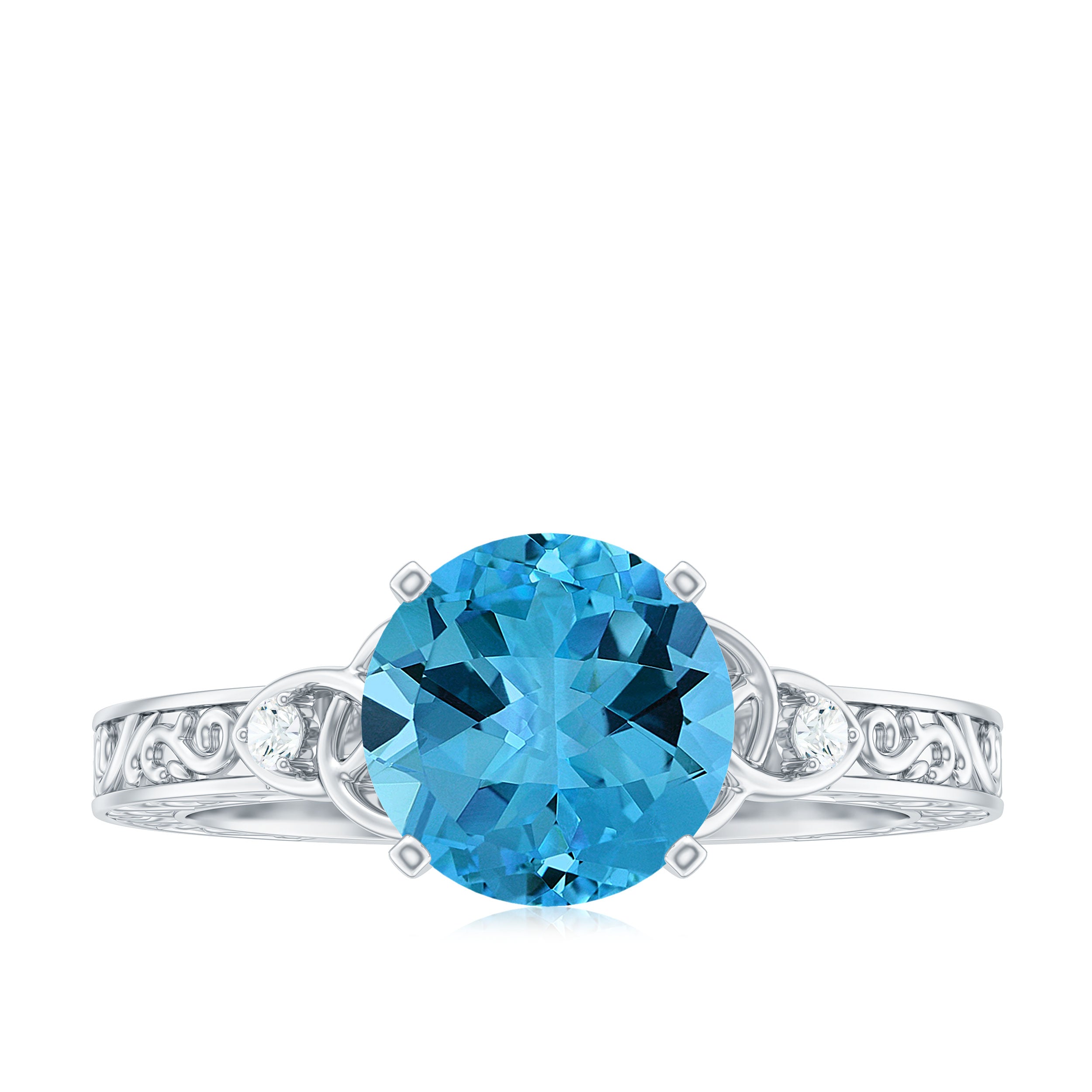 Rosec Jewels-Solitaire Swiss Blue Topaz Celtic Knot Engagement Ring with Diamond