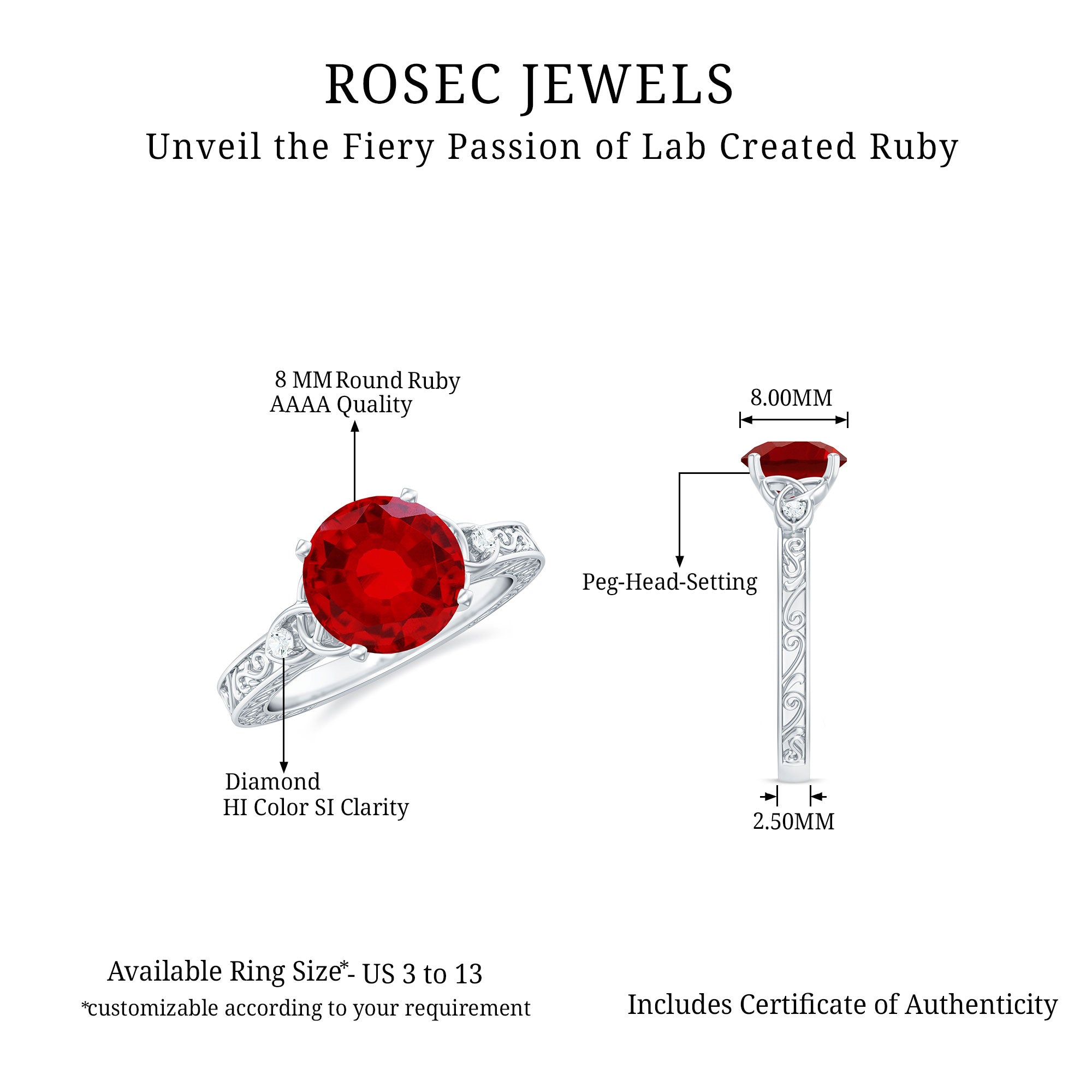 Rosec Jewels-Solitaire Created Ruby Celtic Knot Ring with Diamond