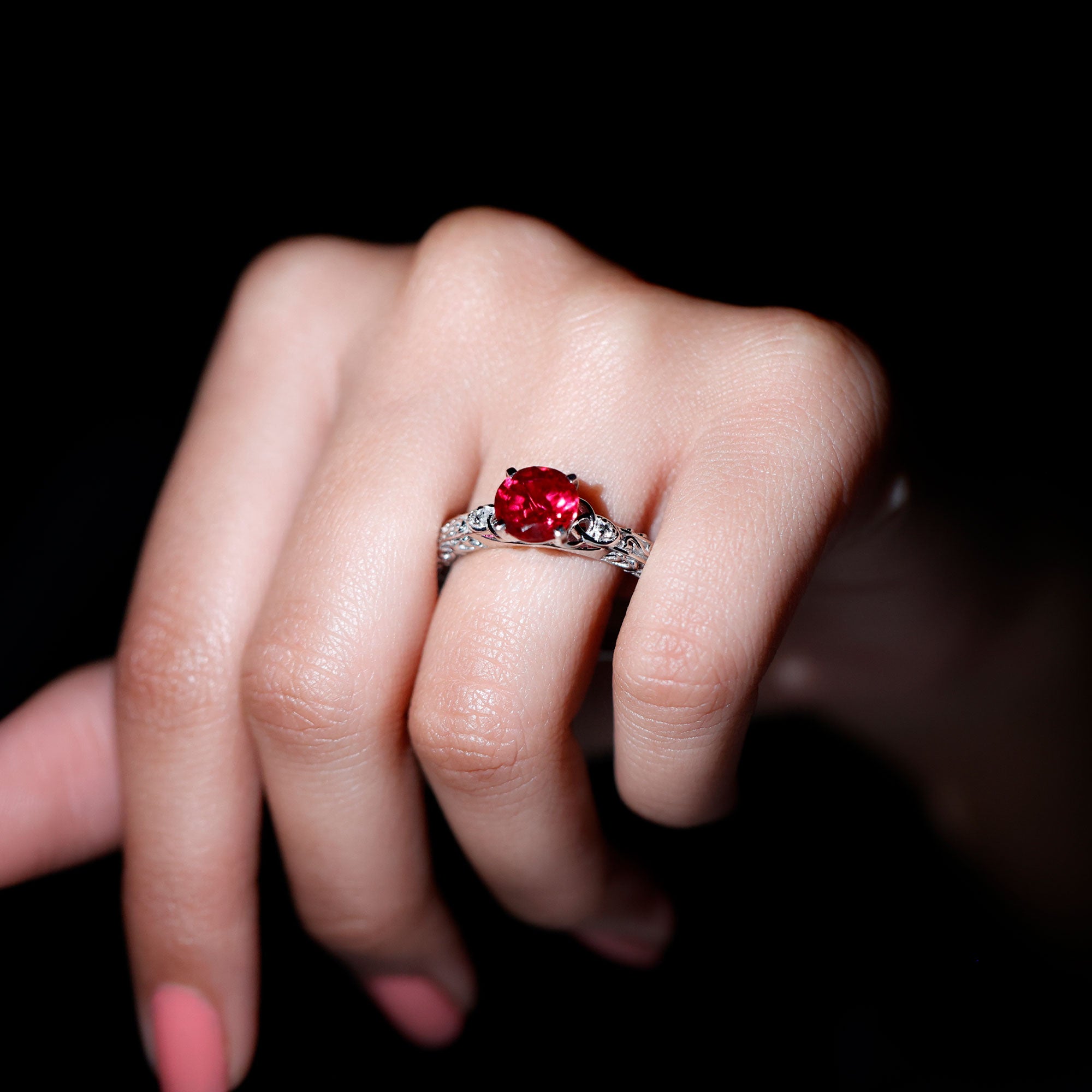 Rosec Jewels-Solitaire Created Ruby Celtic Knot Ring with Diamond