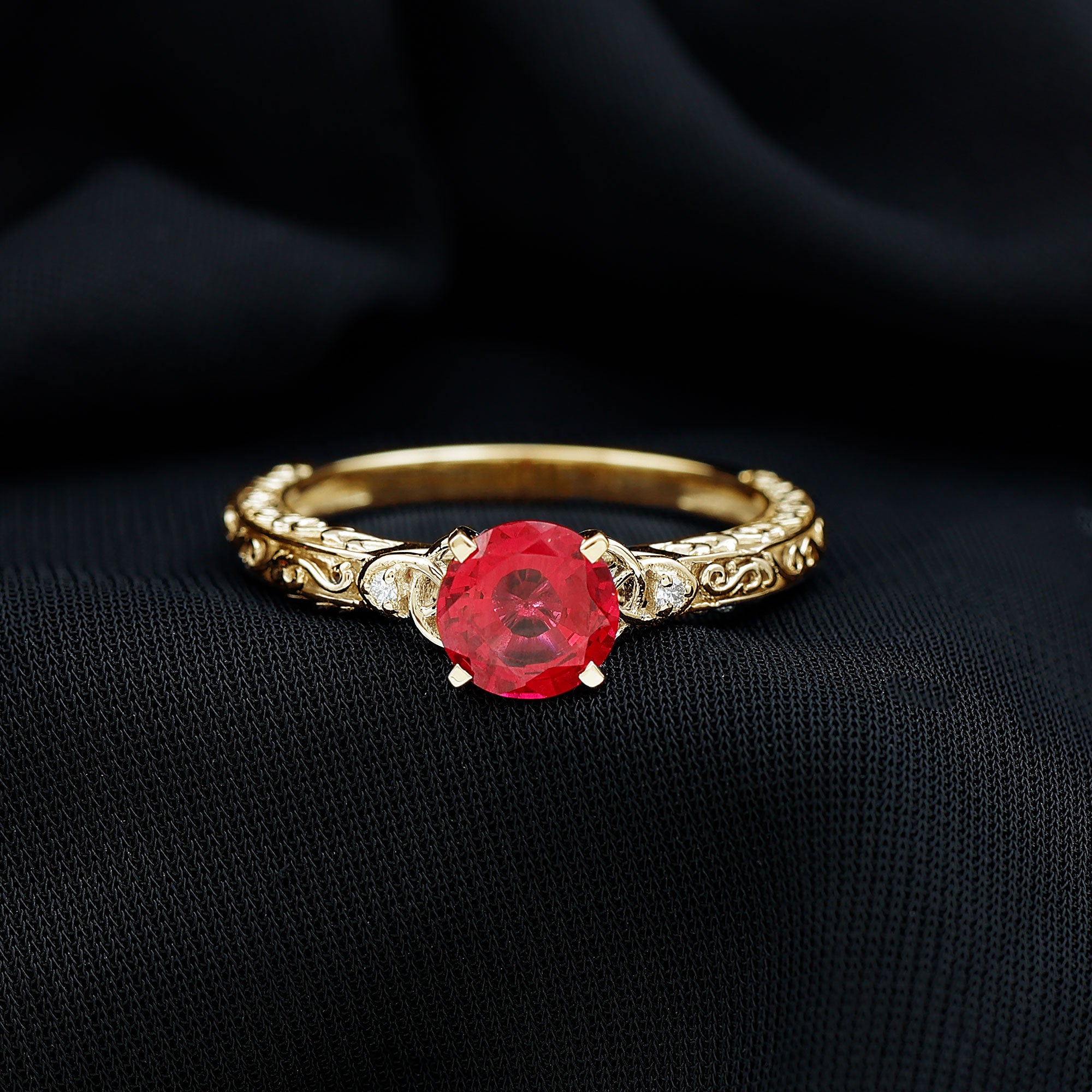 Rosec Jewels-Solitaire Created Ruby Celtic Knot Ring with Diamond