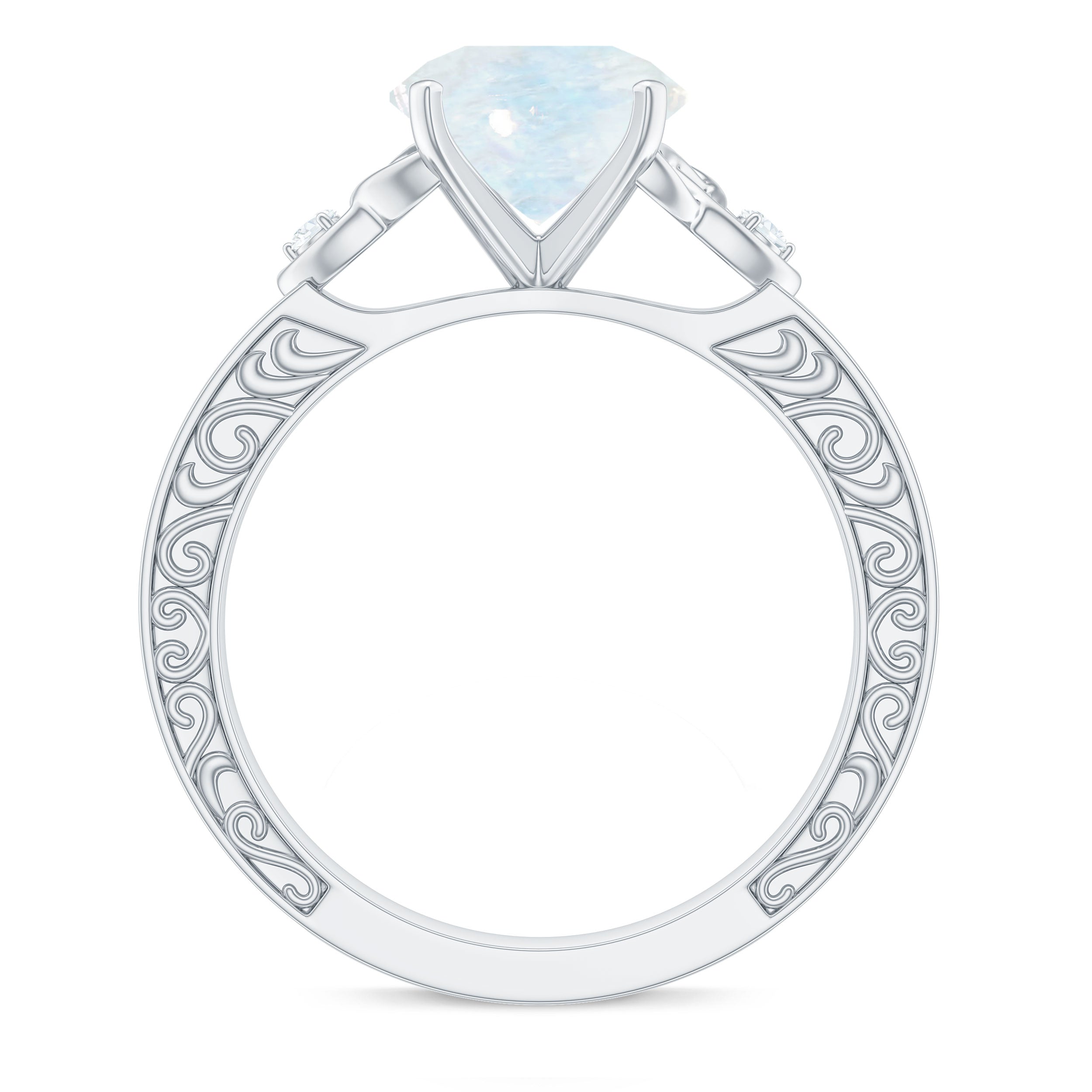 Rosec Jewels-1 CT Solitaire Moonstone Celtic Knot Ring with Diamond