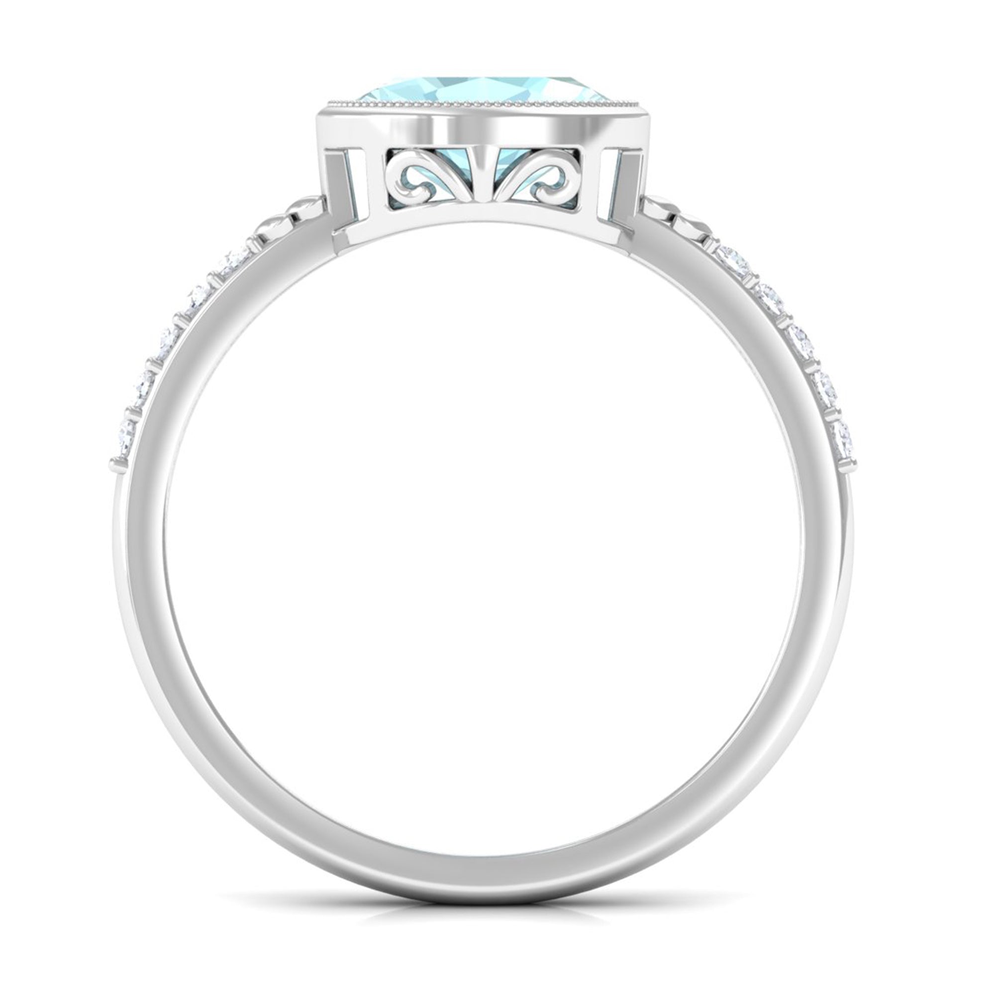 Rosec Jewels-Bezel Set Oval Sky Blue Topaz East West Engagement Ring with Diamond