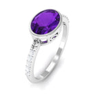 Rosec Jewels-Oval Amethyst Solitaire Engagement Ring with Diamond